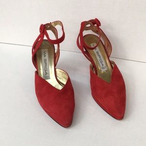 Via Spiga leather suede ankle strap heels.